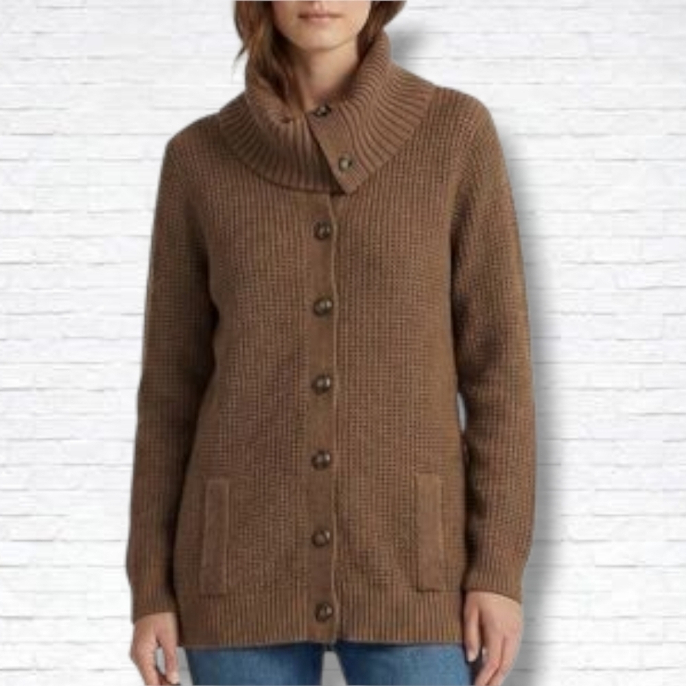 Lauren Ralph Lauren Brown Cowlneck Knit Cotton Cardigan Sweater Size 3x
